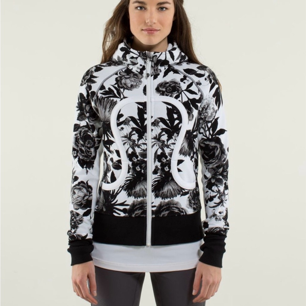 Rare Lululemon Full Zip Scuba in Brisk Bloom Black/White.